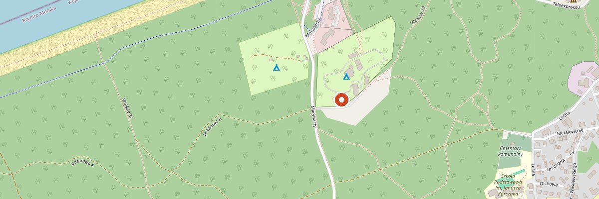 Mapa okolicy: Dom Wczasowy Iguana przy ul. Marynarzy 2 w Krynicy Morskiej, w lesie 150 m od plaży